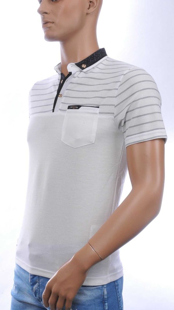 CLUB JU Trendy Gestreept Heren Polo T-Shirt met Sier Borstzak – Grijs