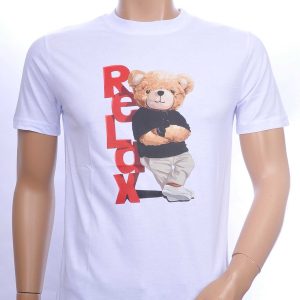 CONTOUR Trendy Relax Teddy Bear Ronde Hals T-shirt – Wit