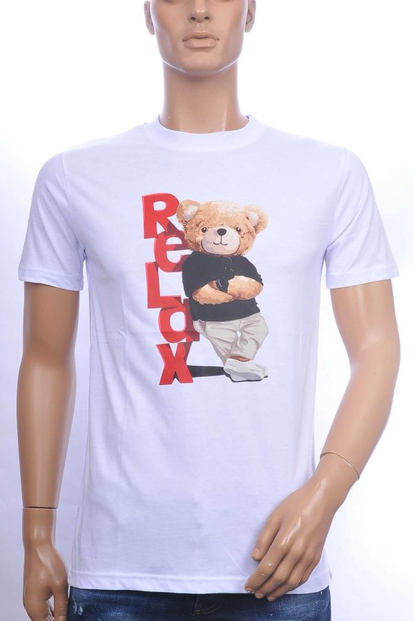 CONTOUR Trendy Relax Teddy Bear Ronde Hals T-shirt – Wit
