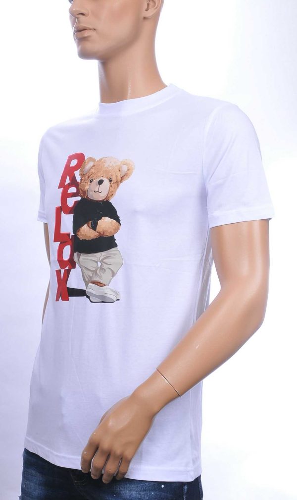 CONTOUR Trendy Relax Teddy Bear Ronde Hals T-shirt – Wit