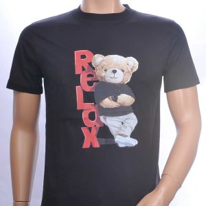 CONTOUR Trendy Relax Teddy Bear Ronde Hals T-shirt – Zwart