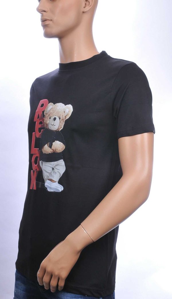 CONTOUR Trendy Relax Teddy Bear Ronde Hals T-shirt – Zwart