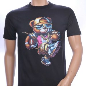 CONTOUR Trendy Teddy Bear Ronde Hals T-shirt – Zwart