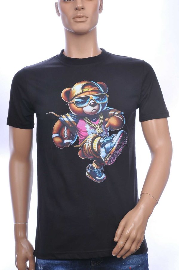 CONTOUR Trendy Teddy Bear Ronde Hals T-shirt – Zwart