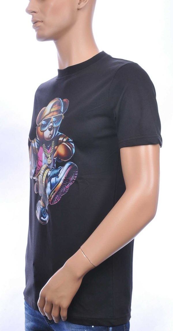 CONTOUR Trendy Teddy Bear Ronde Hals T-shirt – Zwart