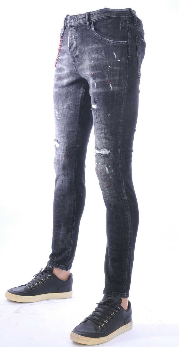 ICON2, Dsquared2, Hippe, Gescheurde, Slim-Fit, Stretch, Heren Jeans, met Verfspatten, Zwart