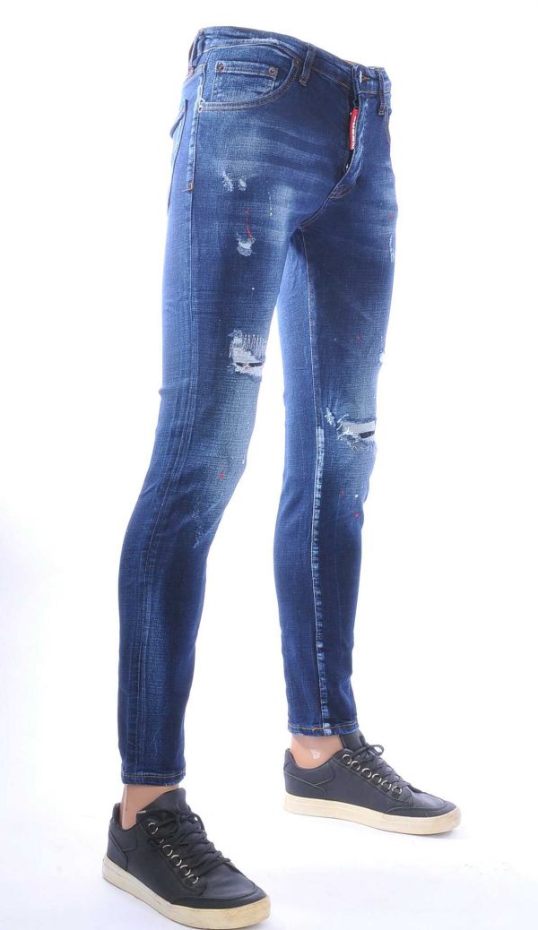 ICON2, dsquared2, Hippe, Gescheurde,Slim-Fit, Stretch, Heren Jeans, met Verfspatten, Donkerblauw