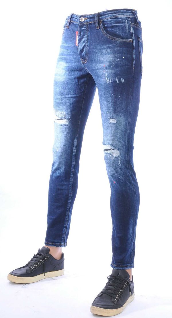 ICON2, dsquared2, Hippe, Gescheurde,Slim-Fit, Stretch, Heren Jeans, met Verfspatten, Donkerblauw