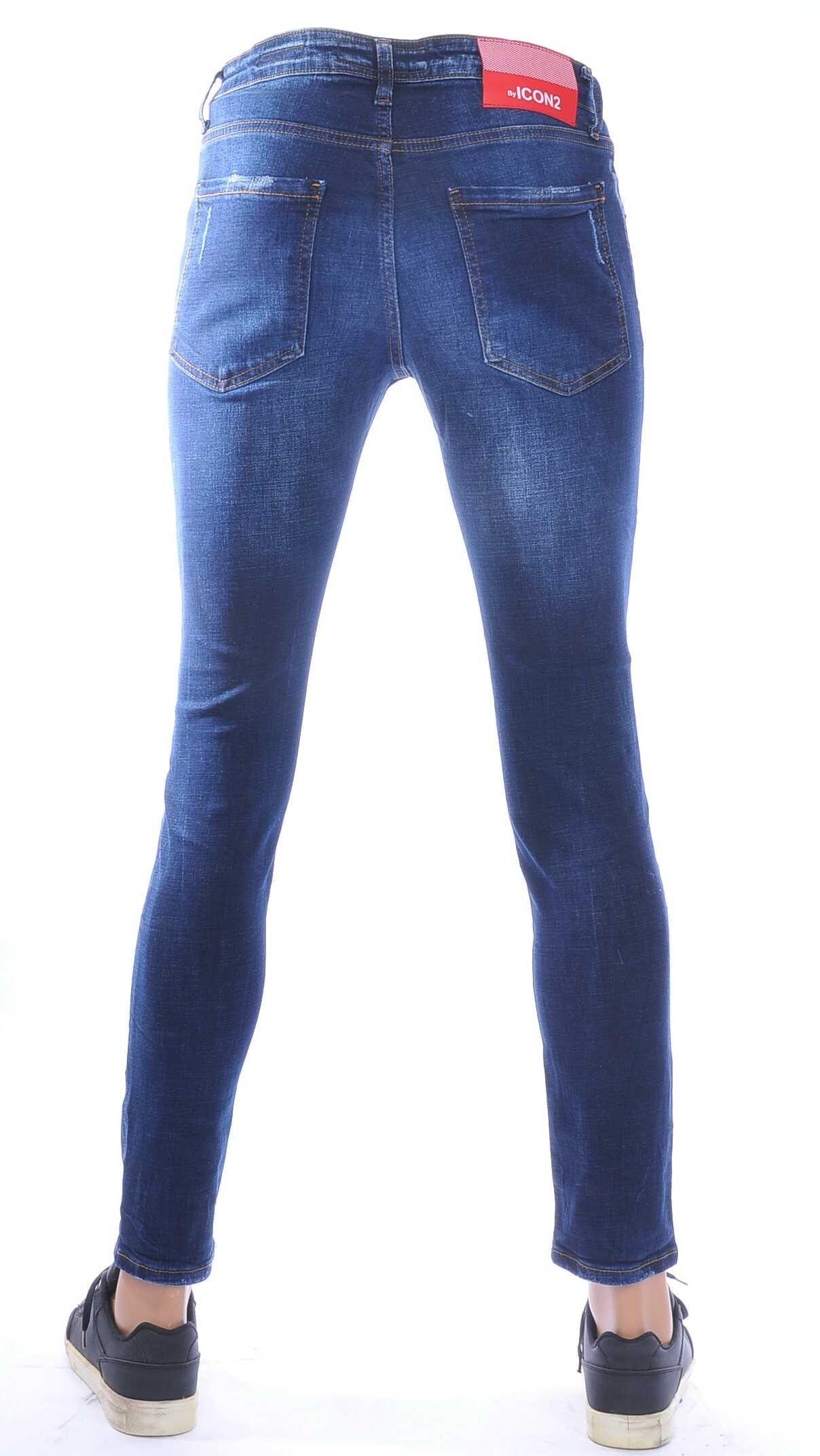 ICON2, dsquared2, Hippe, Gescheurde,Slim-Fit, Stretch, Heren Jeans, met Verfspatten, Donkerblauw