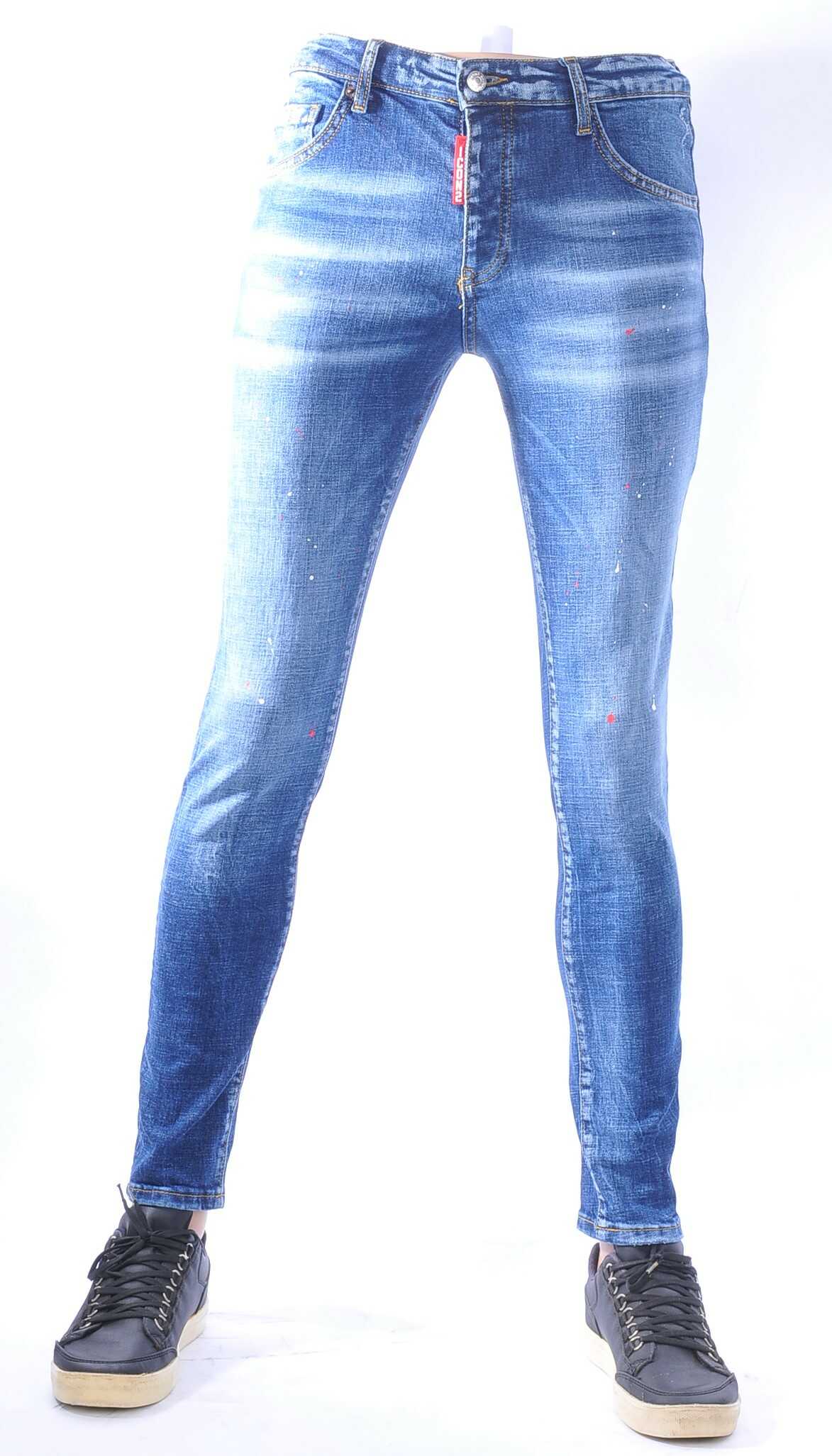 ICON2, dsquared2, Hippe, Gescheurde, Slim-Fit, Stretch, Heren Jeans, met Verfspatten, Blauw