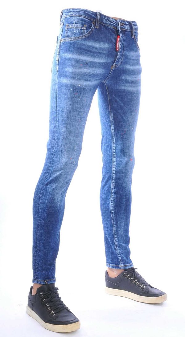 ICON2, dsquared2, Hippe, Gescheurde, Slim-Fit, Stretch, Heren Jeans, met Verfspatten, Blauw