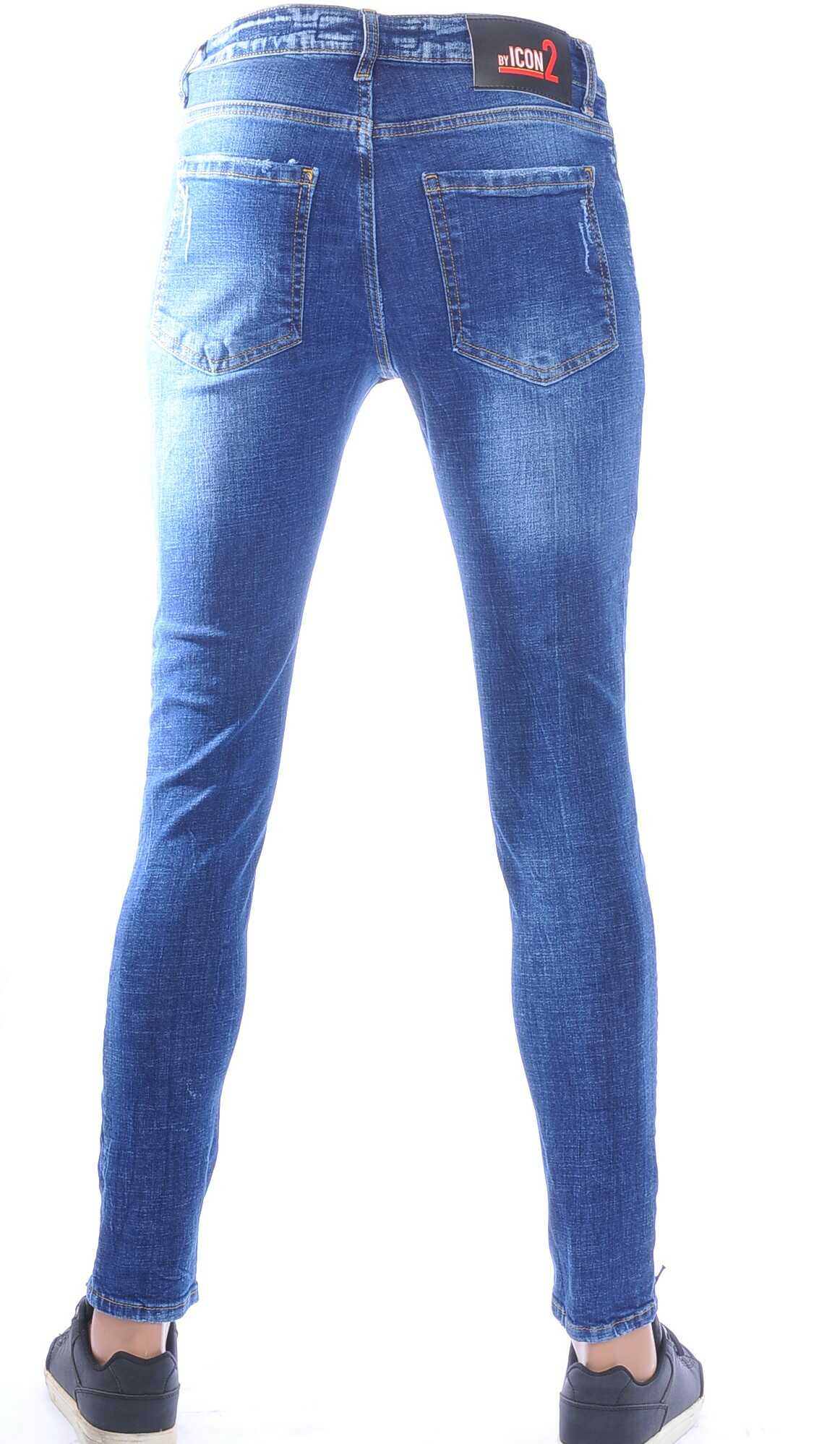 ICON2, dsquared2, Hippe, Gescheurde, Slim-Fit, Stretch, Heren Jeans, met Verfspatten, Blauw