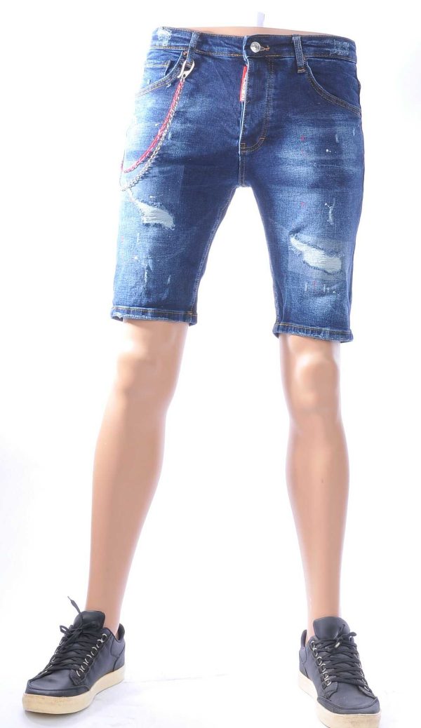 ICON2, Dsquared2, Hippe, Gescheurde, Slim Fit, Heren Korte Spijkerbroek, met Verfvlekjes, Donkerblauw