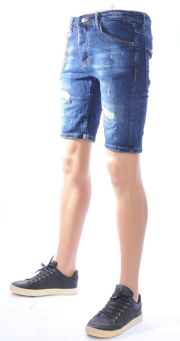 ICON2, Dsquared2, Hippe, Gescheurde, Slim Fit, Heren Korte Spijkerbroek, met Verfvlekjes, Donkerblauw