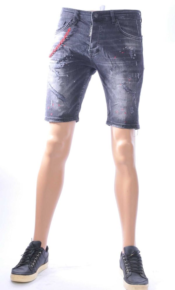 ICON2, Dsquared2, Hippe, Gescheurde, Slim Fit, Heren Korte Spijkerbroek, met Verfvlekjes, Zwart