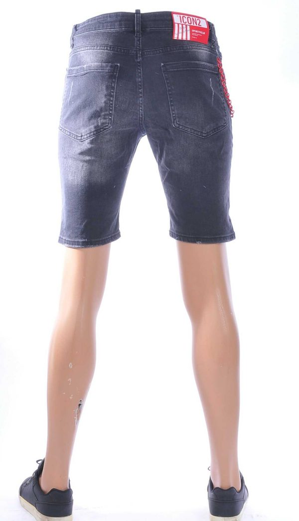 ICON2, Dsquared2, Hippe, Gescheurde, Slim Fit, Heren Korte Spijkerbroek, met Verfvlekjes, Zwart