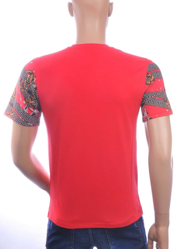 LES DESIGNERS Trendy Heren T-Shirt met Panterprint met Steentjes – Rood