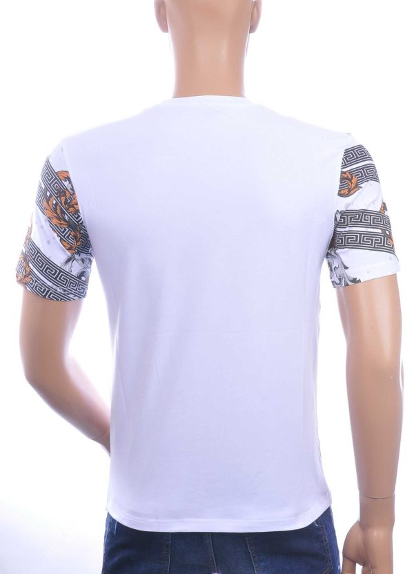 LES DESIGNERS Trendy Heren T-Shirt met Panterprint met Steentjes – Wit