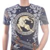 LES DESIGNERS Trendy Heren T-Shirt met Panterprint met Steentjes – Zwart