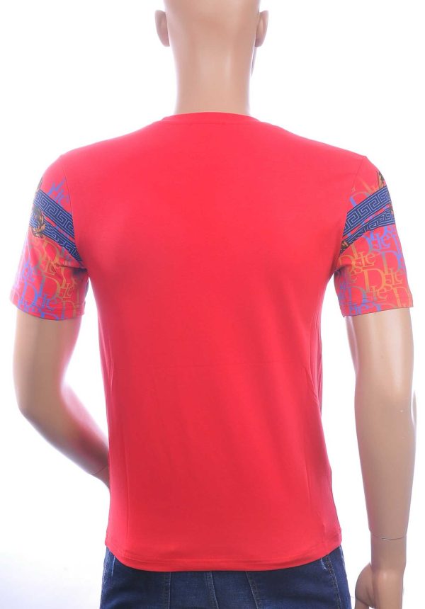 LES DESIGNERS Ronde Hals T-Shirt met Leeuwenkop met Steentjes – Rood