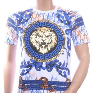 LES DESIGNERS Ronde Hals T-Shirt met Leeuwenkop met Steentjes – Wit