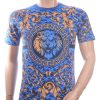 LES DESIGNERS Ronde Hals T-Shirt met Leeuwenkop en Steentjes – Blauw