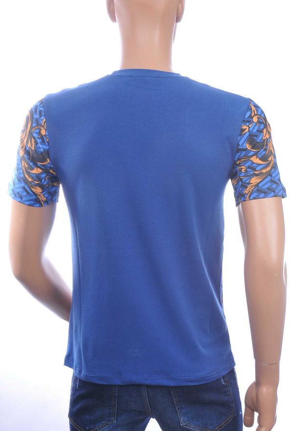 LES DESIGNERS Ronde Hals T-Shirt met Leeuwenkop en Steentjes – Blauw
