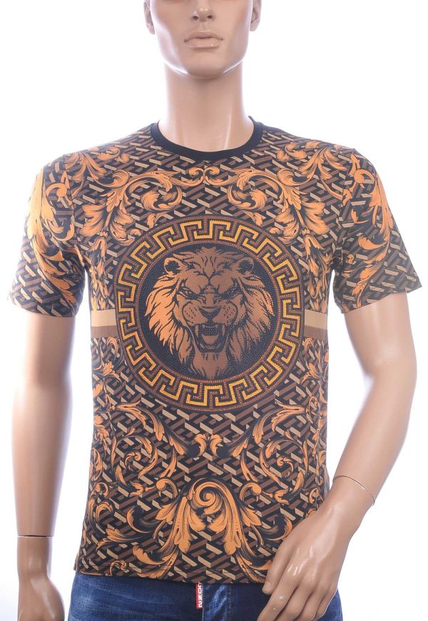 LES DESIGNERS Ronde Hals T-Shirt met Leeuwenkop en Steentjes – Zwart
