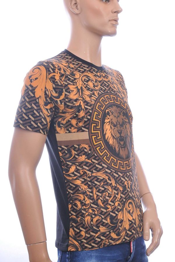 LES DESIGNERS Ronde Hals T-Shirt met Leeuwenkop en Steentjes – Zwart