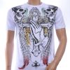 BAXBOY Ronde Hals Heren Skull T-Shirt met Steentjes - Wit
