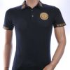 CLUB JU Heren Polo T-shirt met Leeuwenkop Badge met Steentjes – Navy Blauw