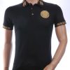 CLUB JU Heren Polo T-shirt met Leeuwenkop Badge met Steentjes – Zwart
