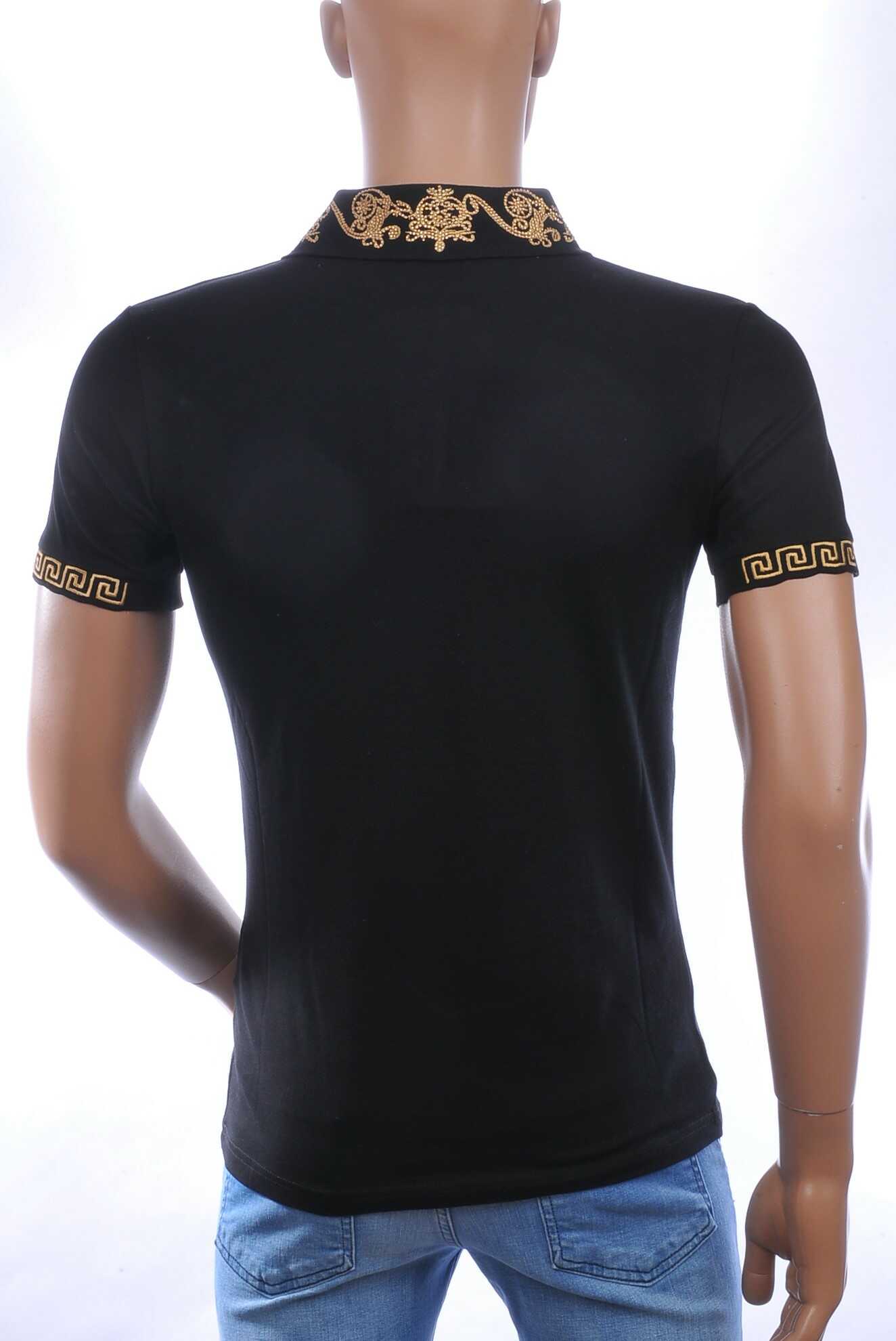 CLUB JU Heren Polo T-shirt met Leeuwenkop Badge met Steentjes – Zwart