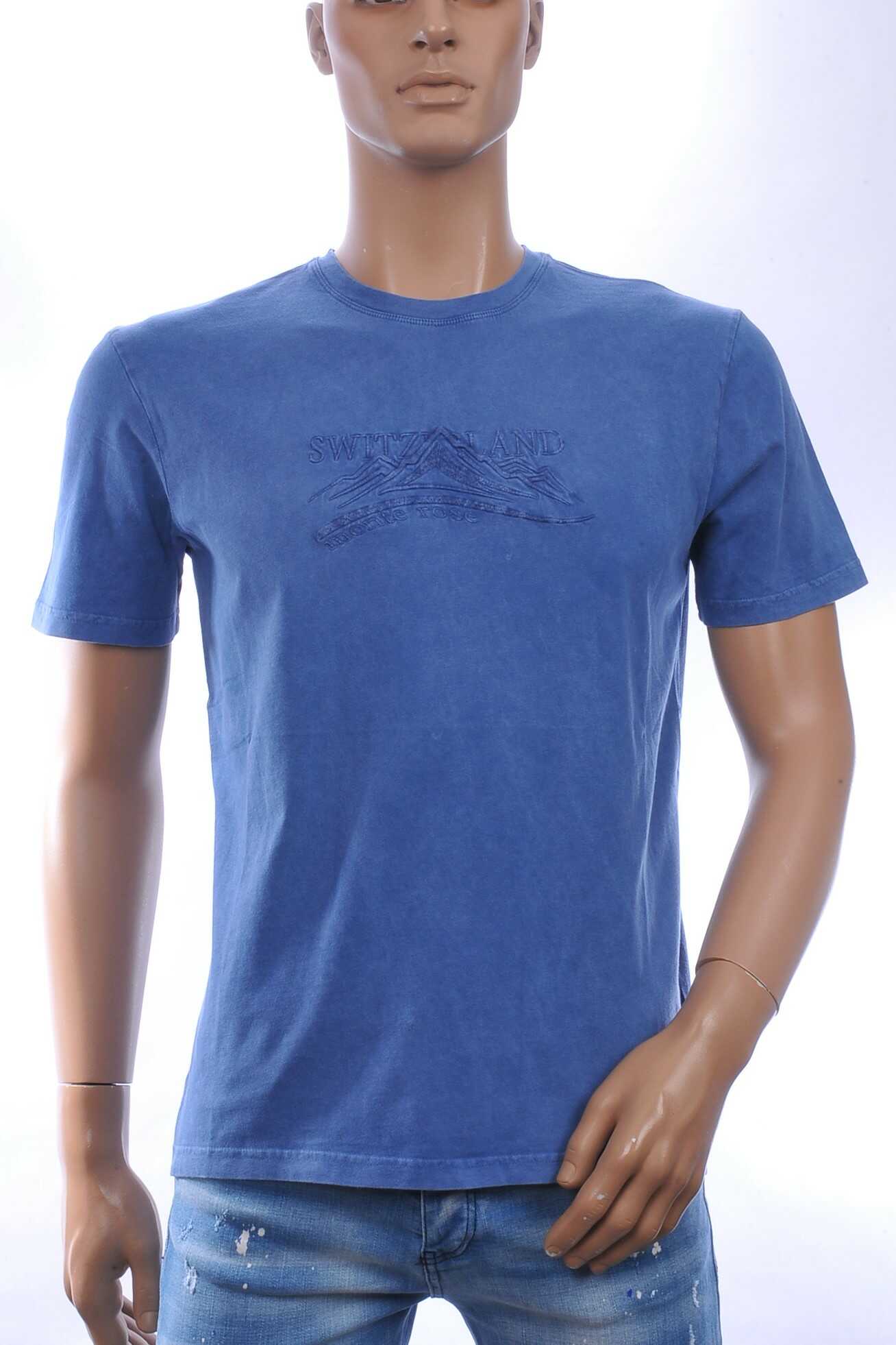 CLUB JU Vintage Ronde Hals Effen Heren T-Shirt - Blauw