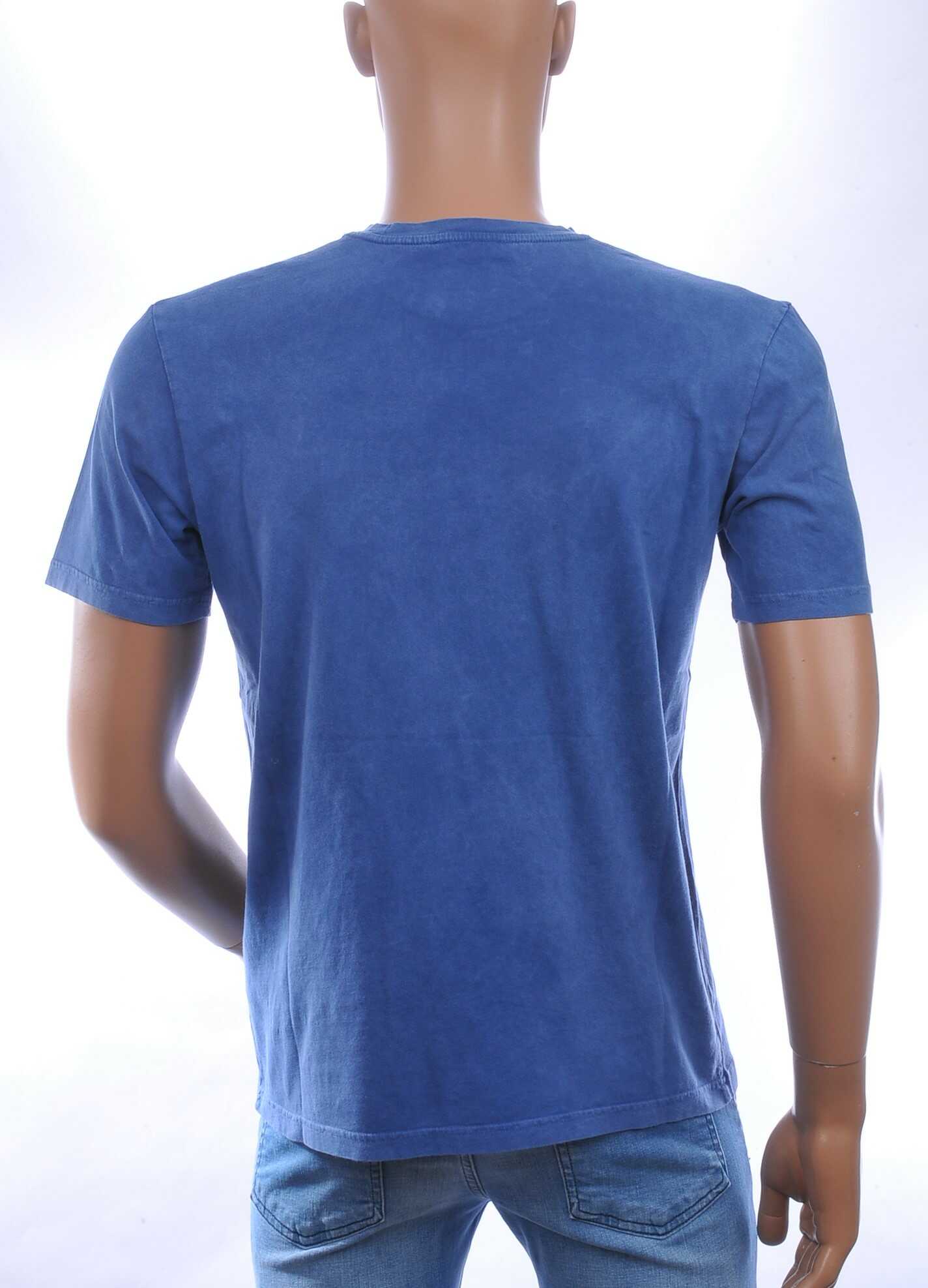 CLUB JU Vintage Ronde Hals Effen Heren T-Shirt - Blauw