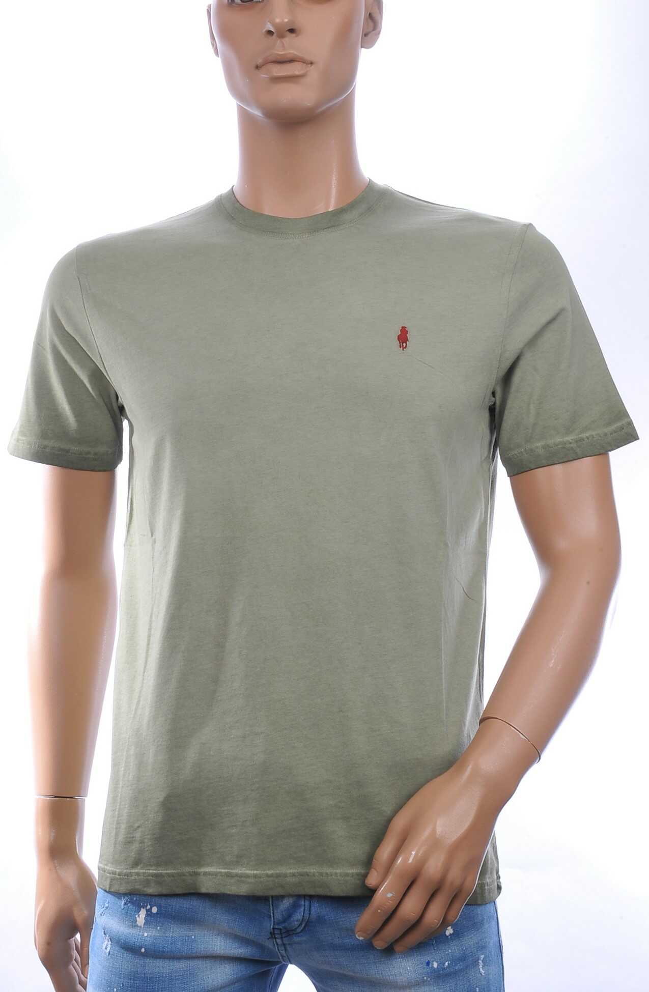 CLUB JU Vintage Ronde Hals Effen Heren T-Shirt - Khaki