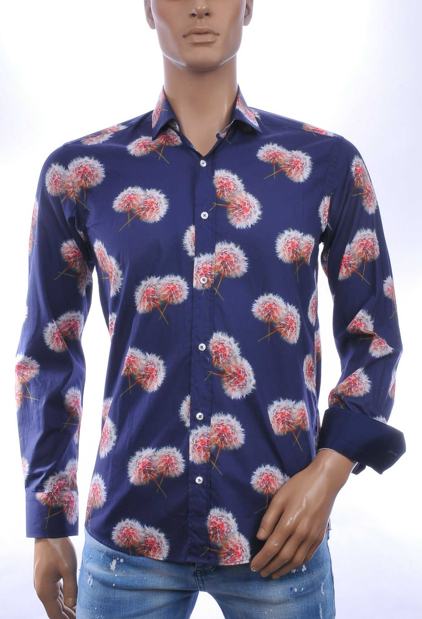 CORRINO Italiaans Slim Fit Heren Overhemd met Allover Paardenbloem Print – Navy Blauw