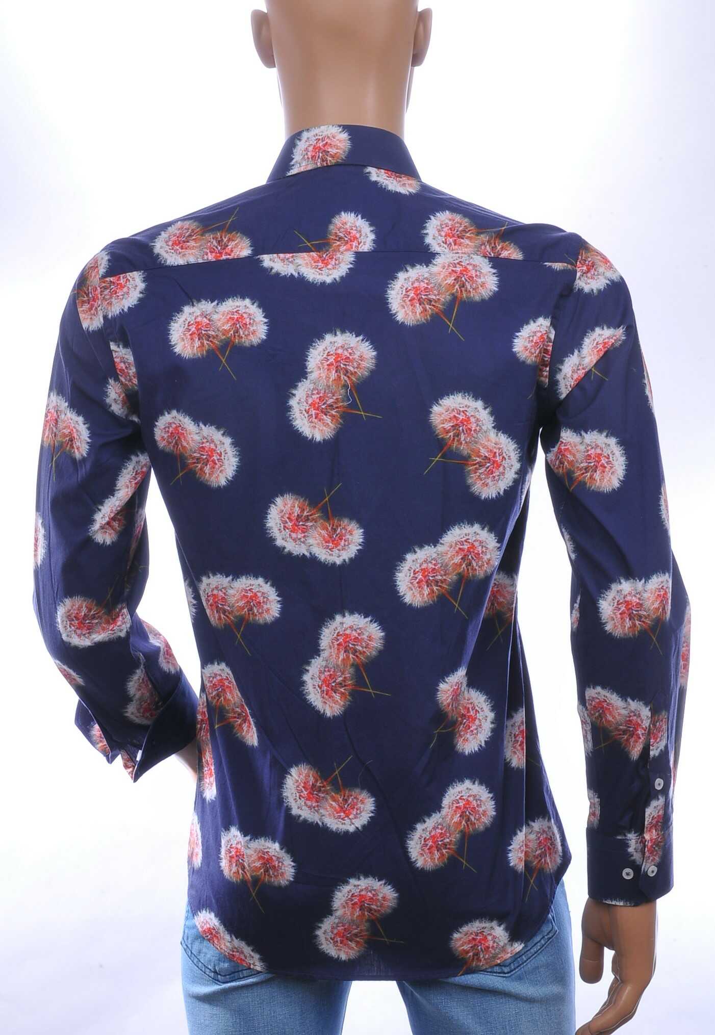 CORRINO Italiaans Slim Fit Heren Overhemd met Allover Paardenbloem Print – Navy Blauw