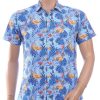 Ferlucci Slim Fit Hawaii Heren Overhemd met Korte Mouwen – Blauw