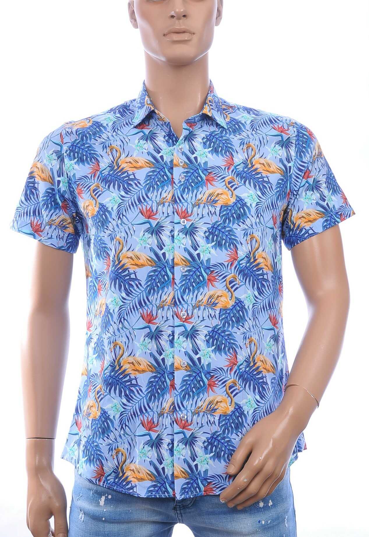 Ferlucci Slim Fit Hawaii Heren Overhemd met Korte Mouwen – Blauw