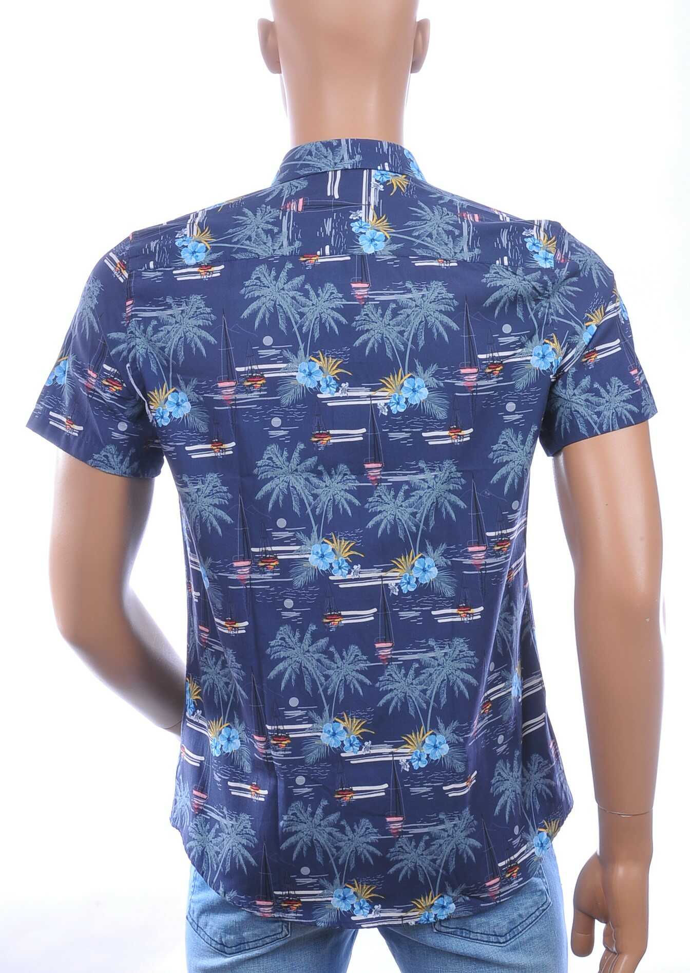 Ferlucci Slim Fit Hawaii Heren Overhemd met Korte Mouwen - Navy