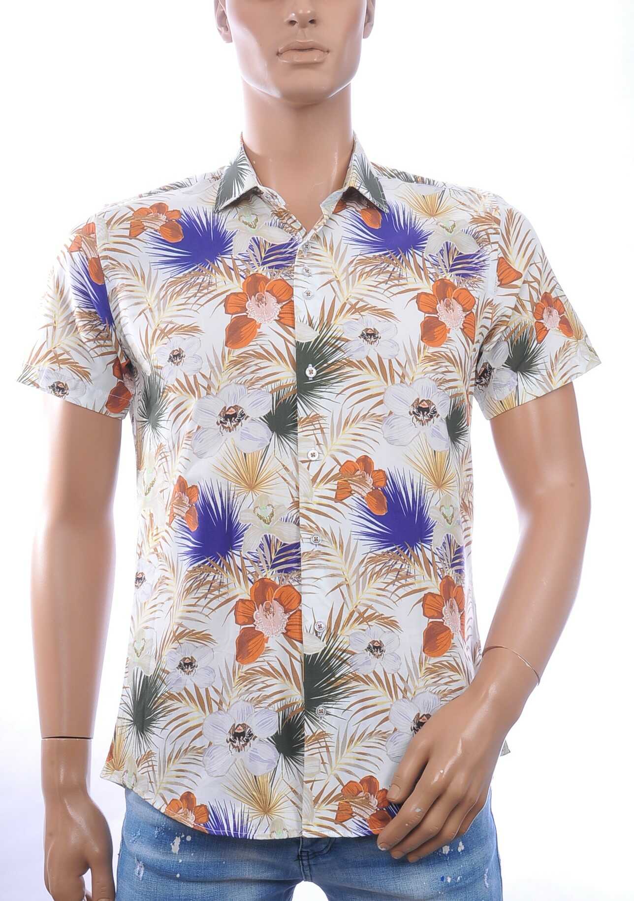 Ferlucci Slim Fit Hawaii Heren Overhemd met Korte Mouwen - Beige