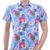 Ferlucci Slim Fit Hawaii Heren Overhemd met Korte Mouwen - Blauw