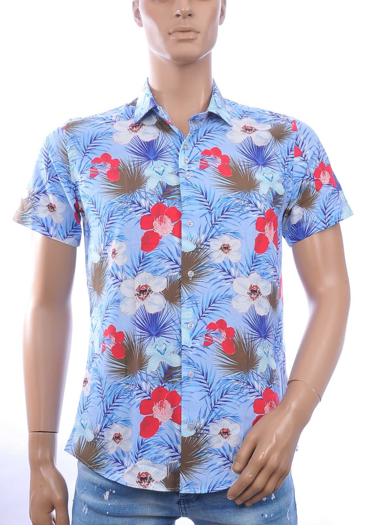 Ferlucci Slim Fit Hawaii Heren Overhemd met Korte Mouwen - Blauw