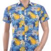 Ferlucci Slim Fit Hawaii Heren Overhemd met Korte Mouwen - Navy
