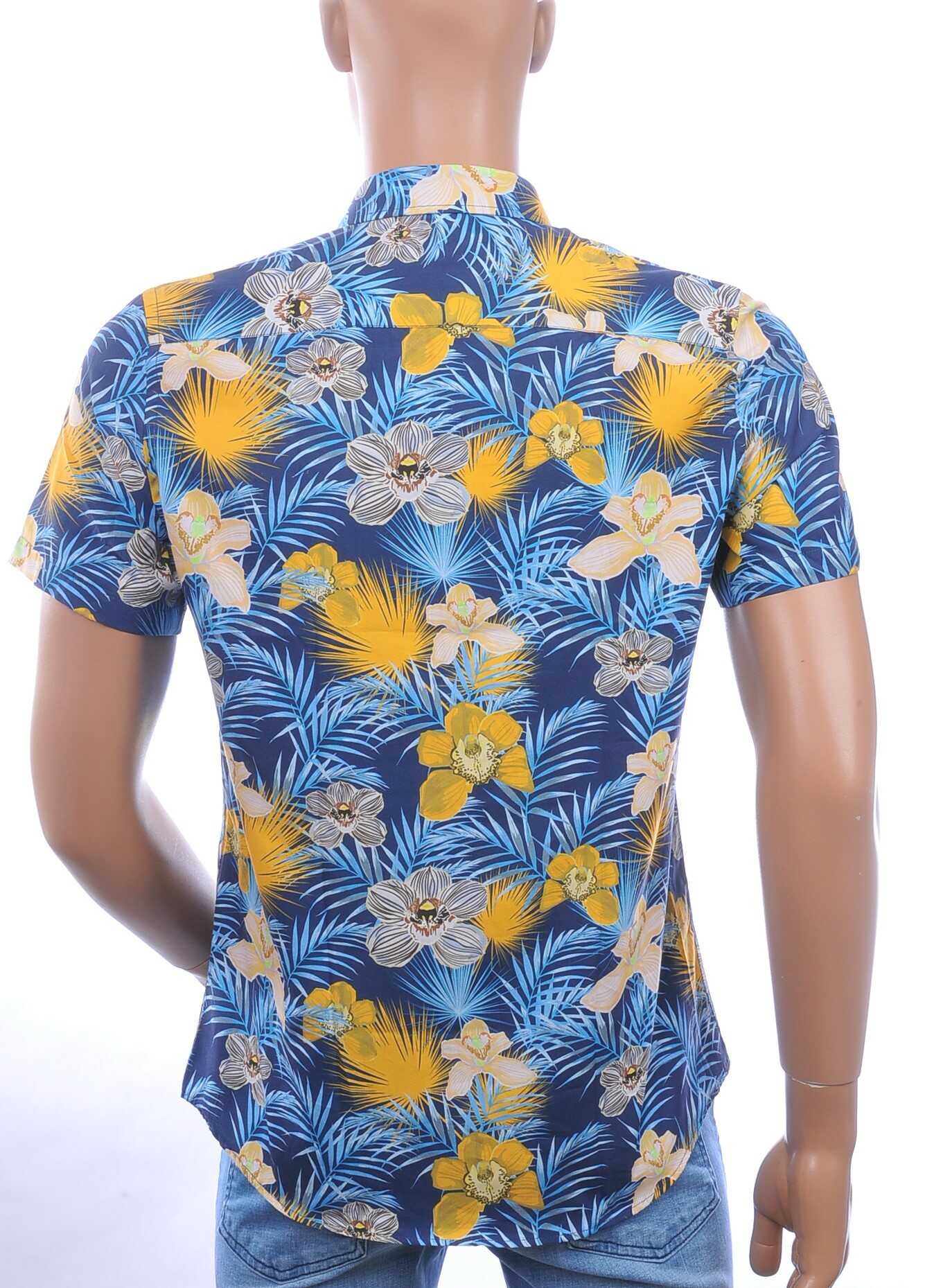 Ferlucci Slim Fit Hawaii Heren Overhemd met Korte Mouwen - Navy