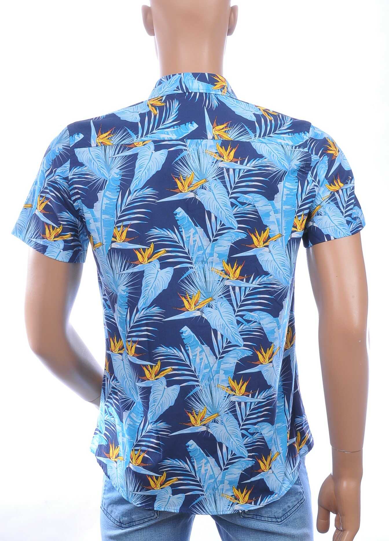 Ferlucci Slim Fit Hawaii Heren Overhemd met Korte Mouwen - Blauw