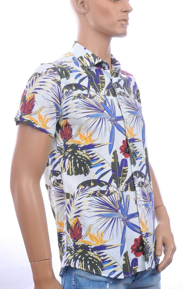 Ferlucci Slim Fit Hawaii Heren Overhemd met Korte Mouwen - Beige