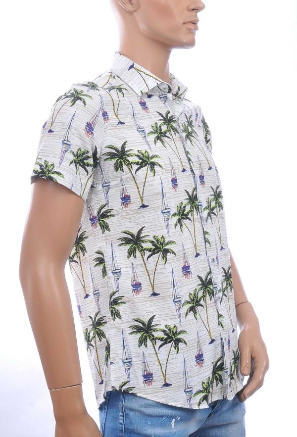 Ferlucci Slim Fit Hawaii Heren Overhemd met Korte Mouwen – Wit