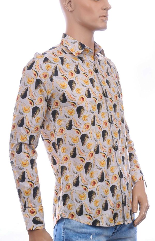 Ferlucci Casual Slim Fit Heren Overhemd met Allover Avocado Dessin –  Beige